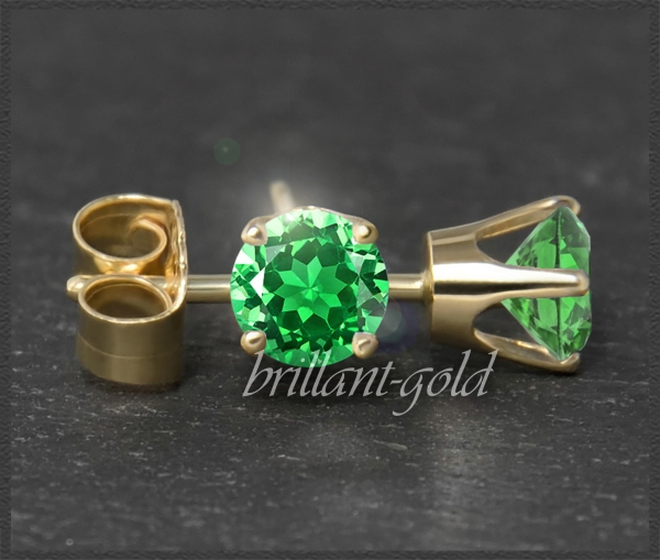 Preview: Ohrstecker 585 Gold, Topas smaragd-grün 4,5,6,7mm